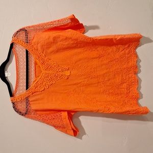 Peach Eyelet 100% Cotton Blouse Size XL